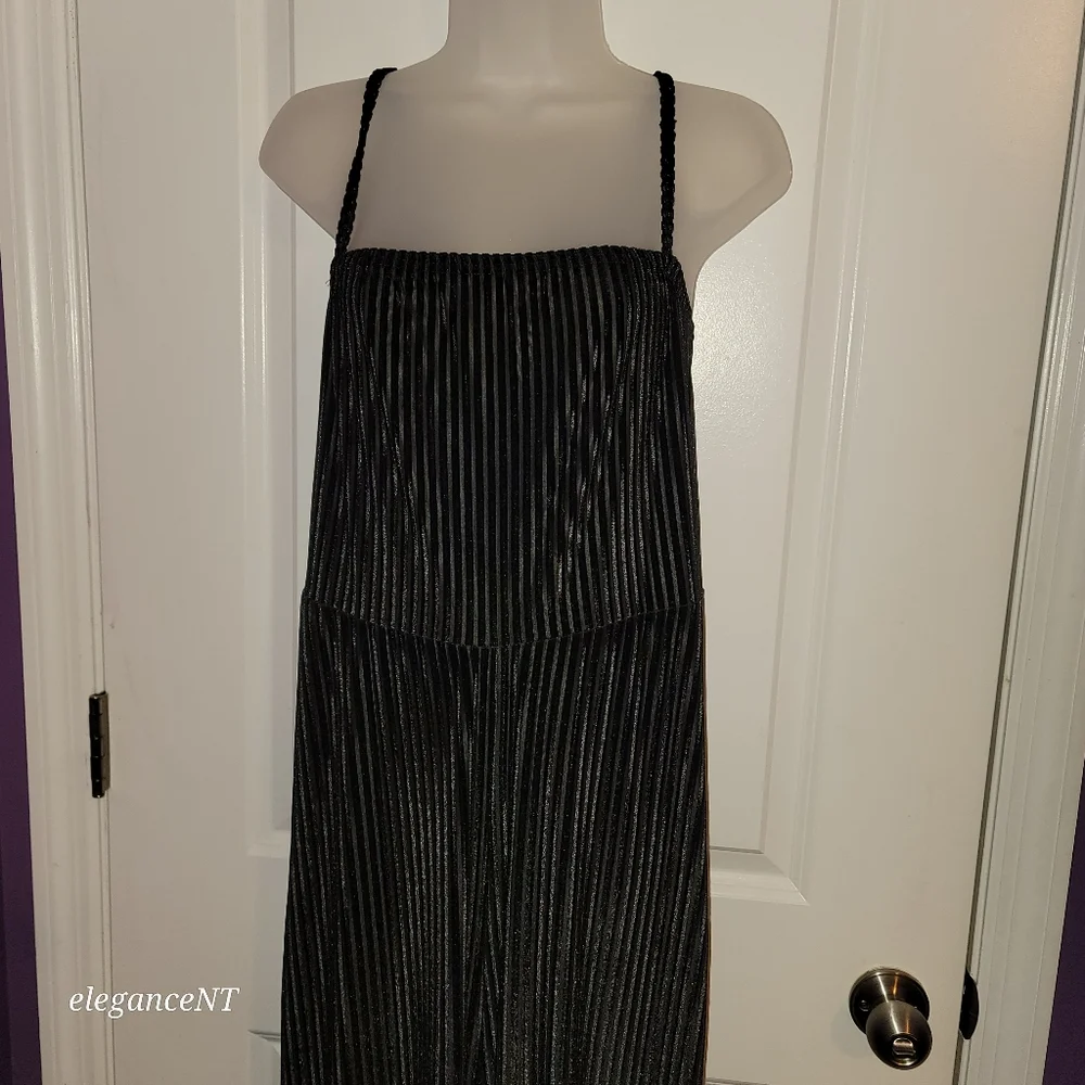 Pretty Little Thing Black Striped Textered Jumpsuit Sz: 14 - Picture 10 of 10